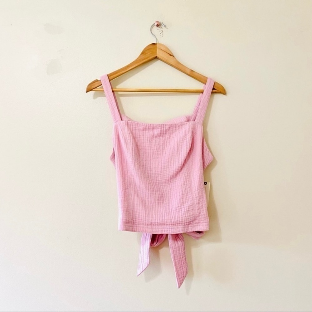 Anthropologie Smocked Tie Bow Back Tank Pink XL - Picture 6 of 9